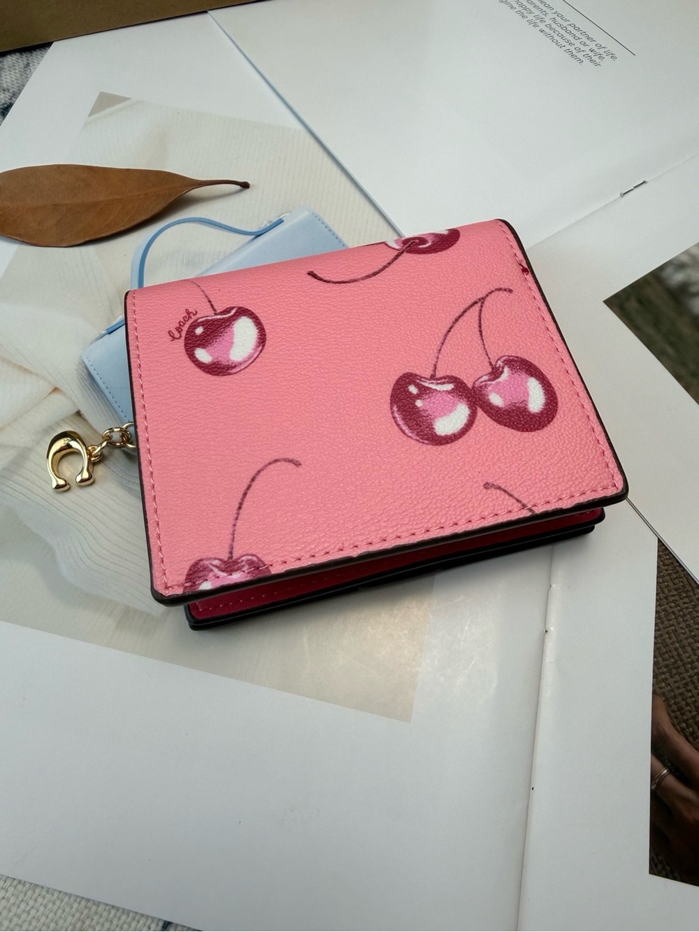 Coach Pink Cherry Print Small Bifold Wallet